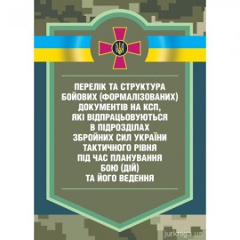Перелік та структура бойових (формалізованих) документів на КСП, які відпрацьовуються в підрозділах Збройних Сил України тактичного рівня під час планування бою (дій) та його ведення (відділення, взвод, рота, батальйон та їм рівні) Перелік та структура бойових (формалізованих) документів на КСП, які відпрацьовуються в підрозділах Збройних Сил України тактичного рівня під час планування бою (дій) та його ведення (відділення, взвод, рота, батальйон та їм рівні)